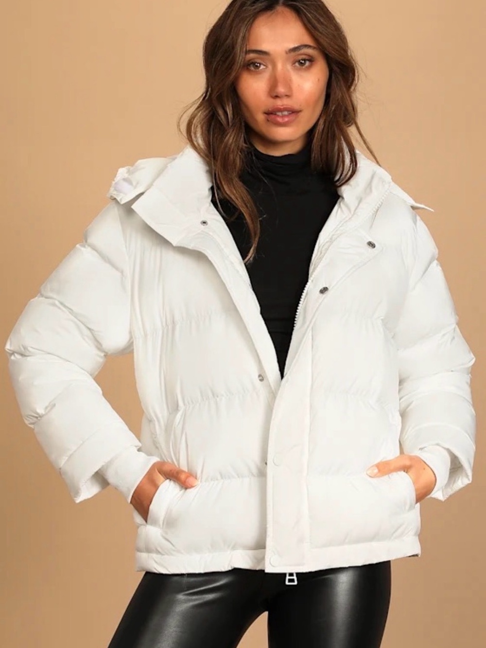 Lulus| Fight the Frost White Quilted Puffer Jacket with Detachable Hood | Sz M